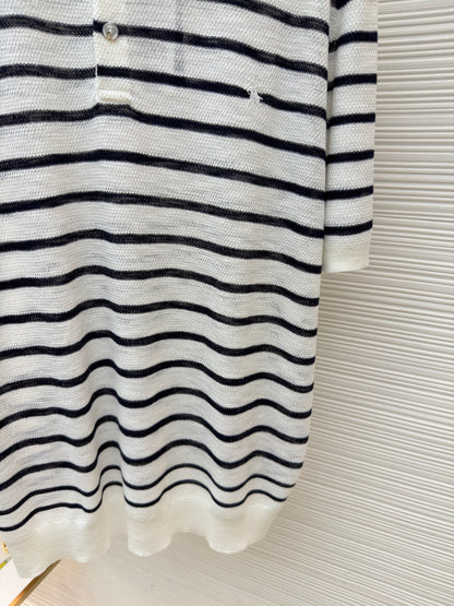 Striped Linen Knit Polo