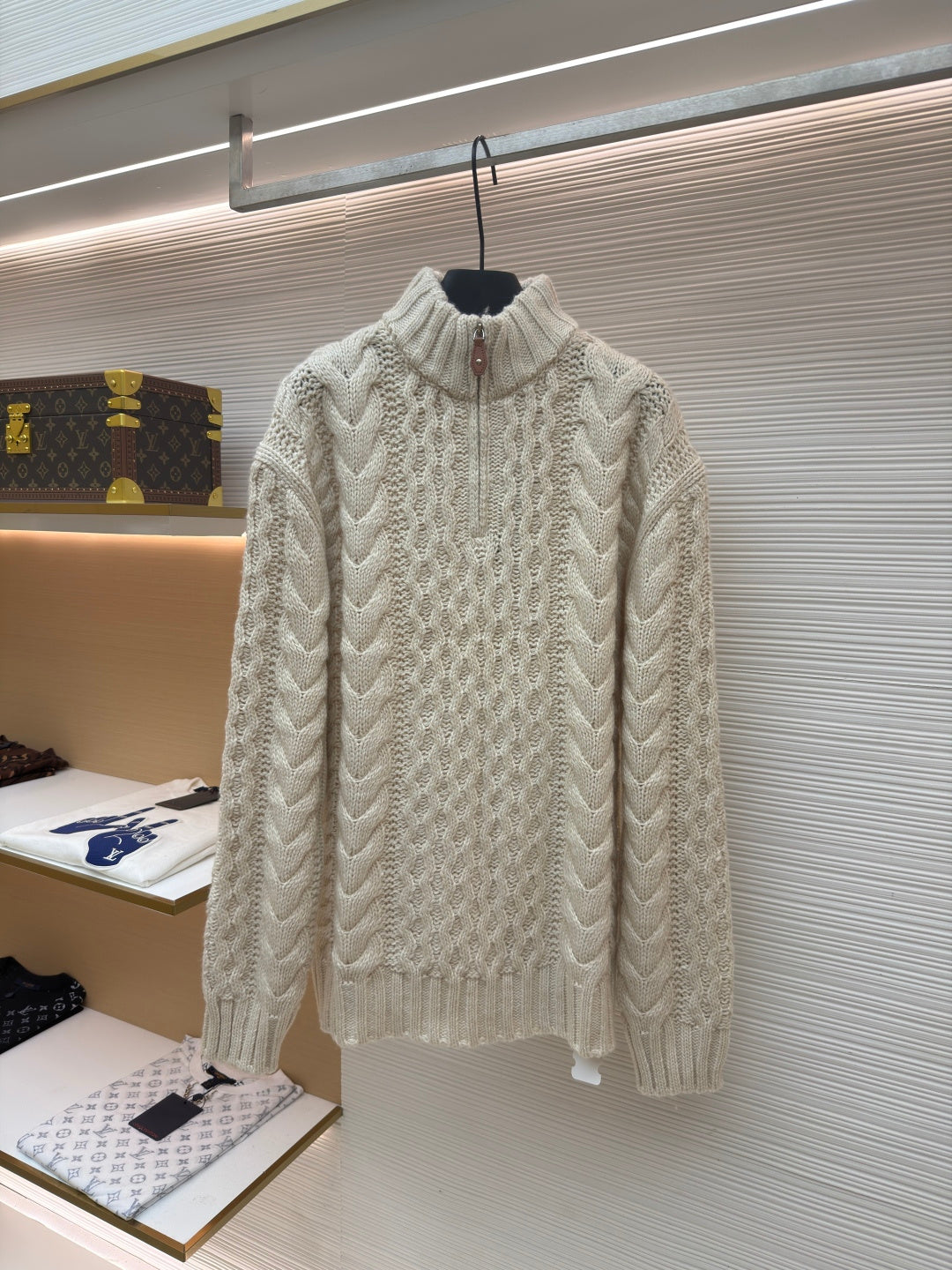 Cable-Knit Wool Half-Zip Sweater