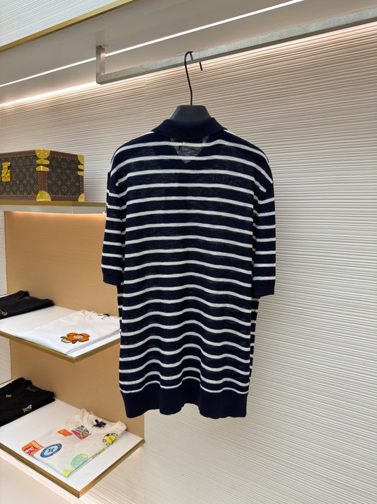 Striped Linen Knit Polo