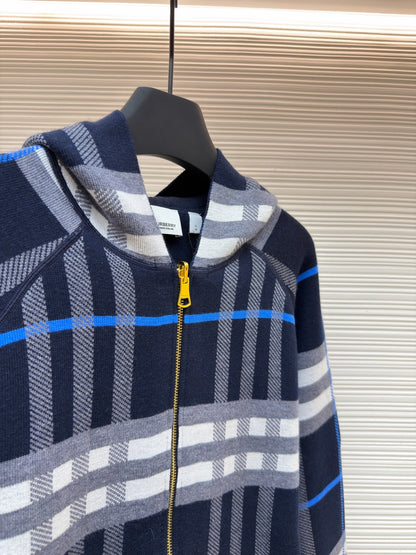 Vintage Check Cashmere Hooded Jacket