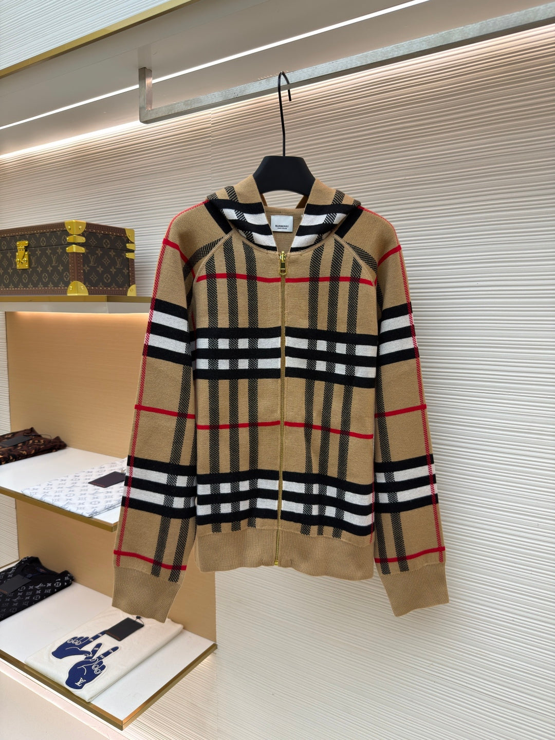 Vintage Check Cashmere Hooded Jacket