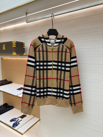 Vintage Check Cashmere Hooded Jacket