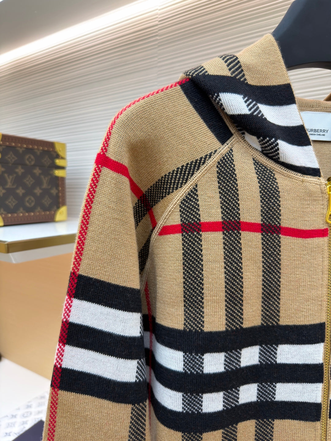 Vintage Check Cashmere Hooded Jacket