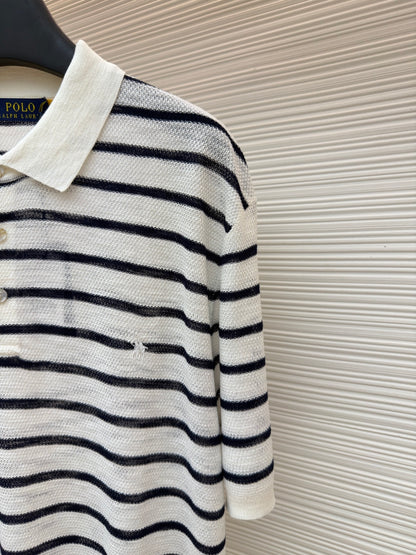 Striped Linen Knit Polo