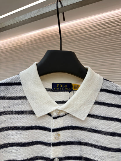 Striped Linen Knit Polo