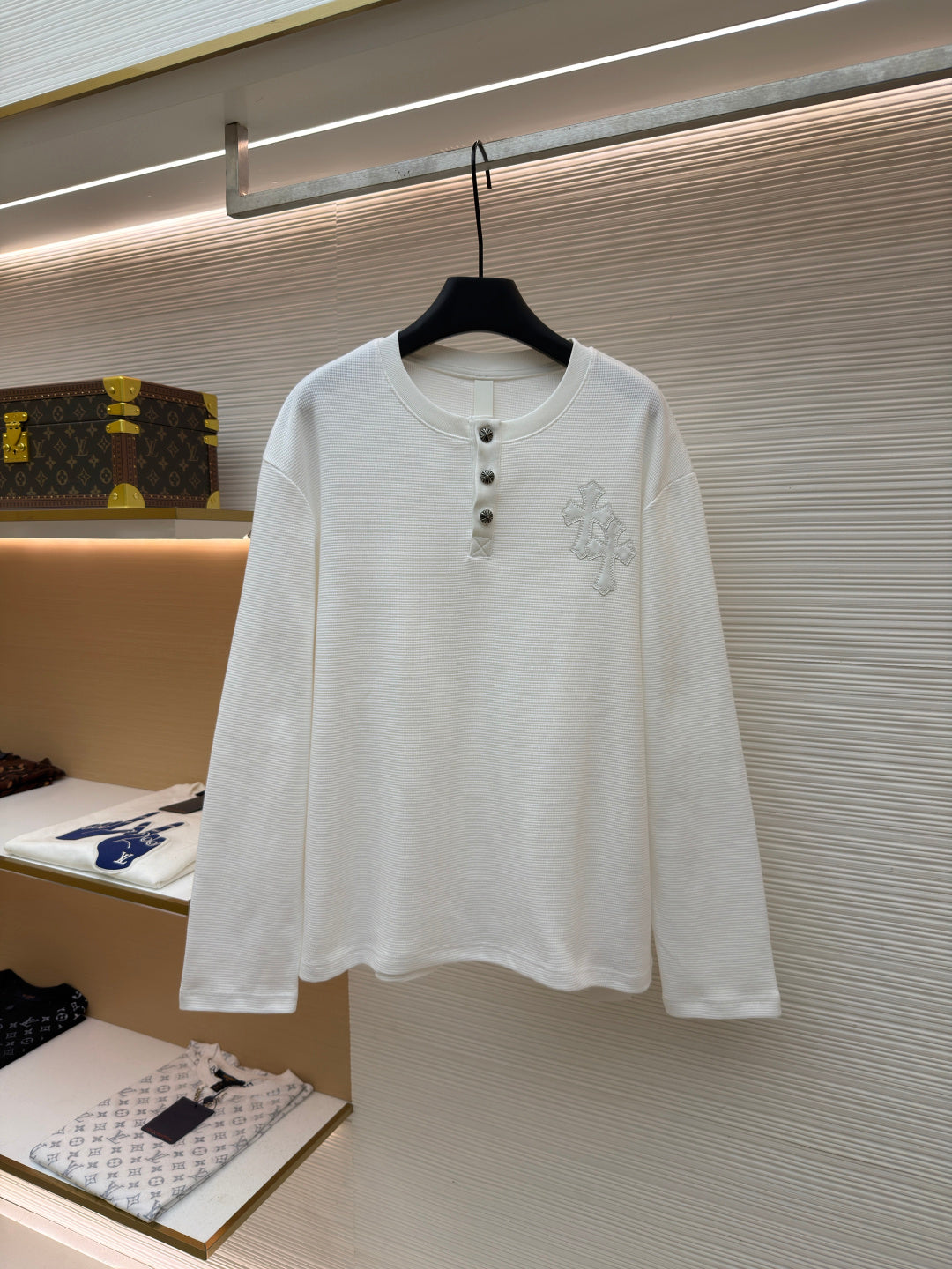 Waffle-Knit Crewneck Sweatshirt