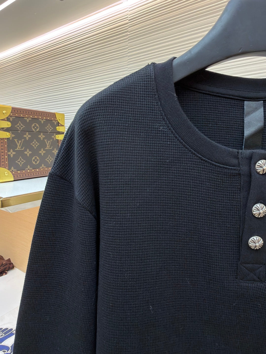 Waffle-Knit Crewneck Sweatshirt