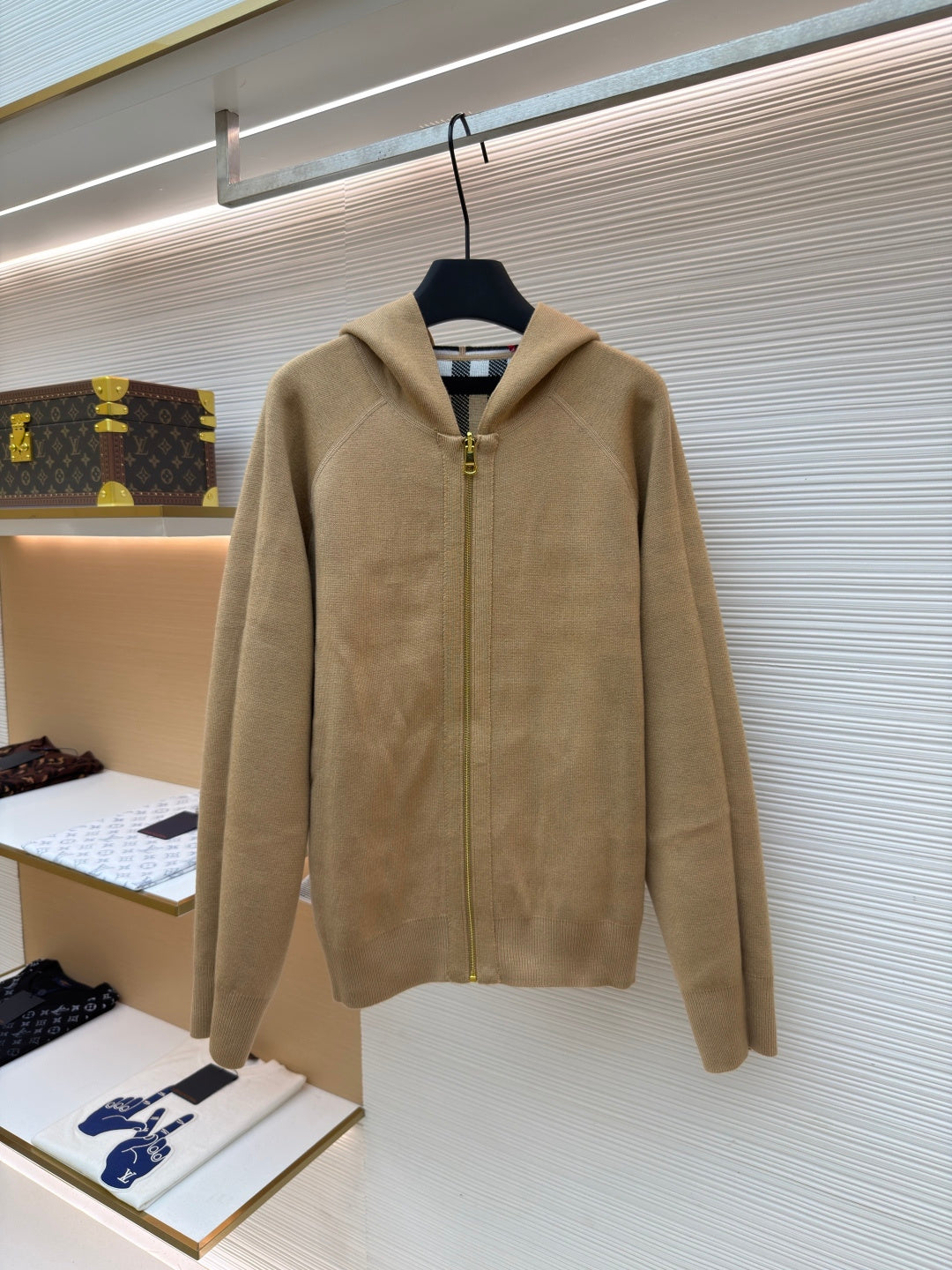 Vintage Check Cashmere Hooded Jacket