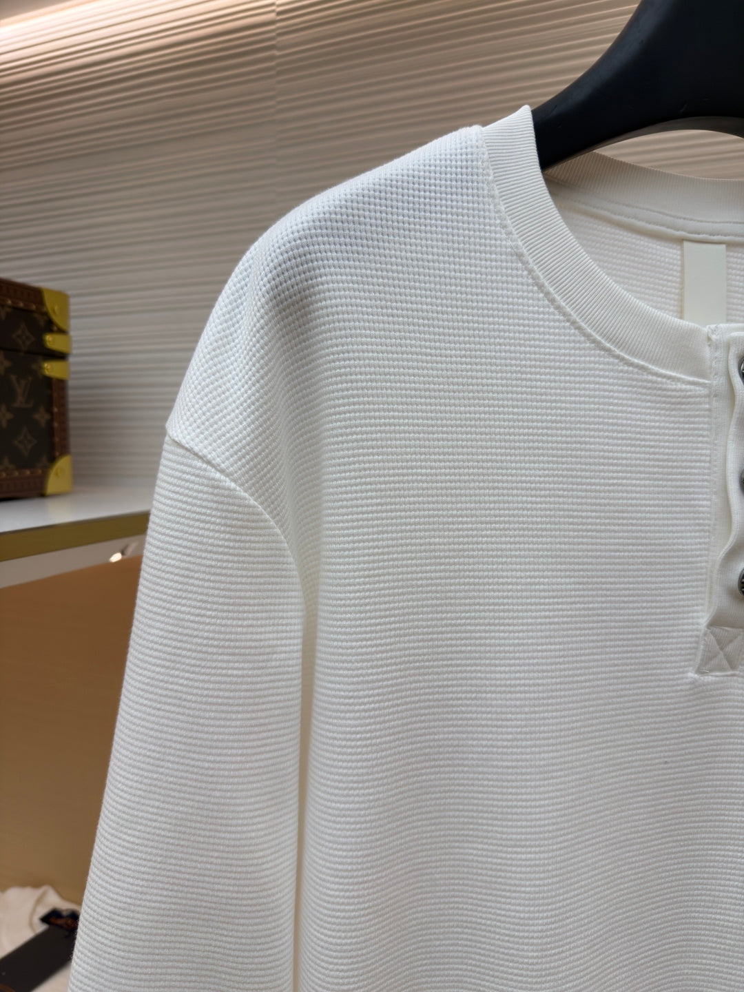 Waffle-Knit Crewneck Sweatshirt