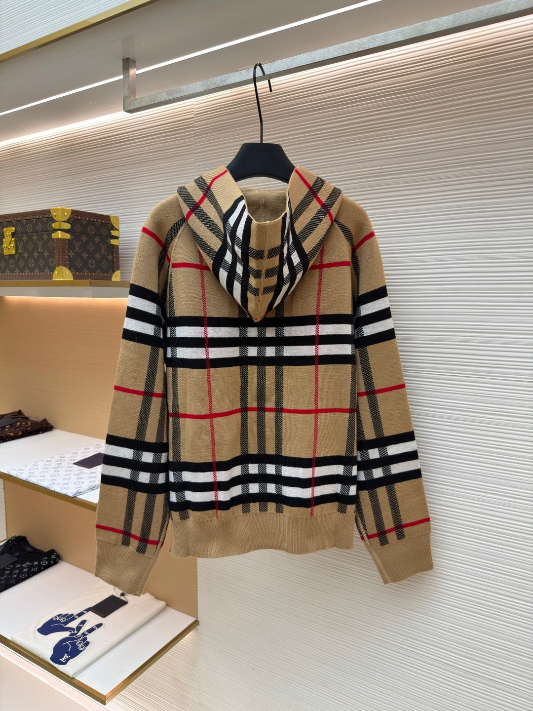 Vintage Check Cashmere Hooded Jacket