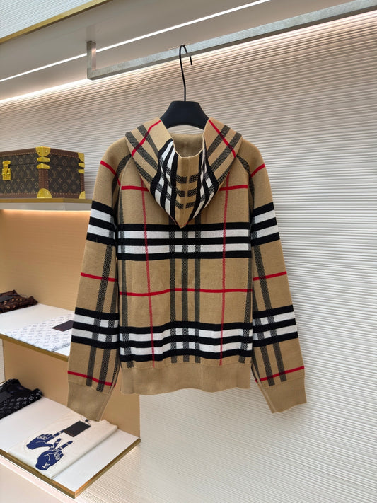 Vintage Check Cashmere Hooded Jacket