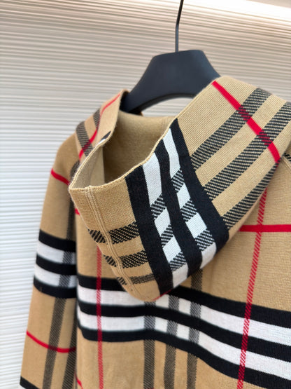Vintage Check Cashmere Hooded Jacket