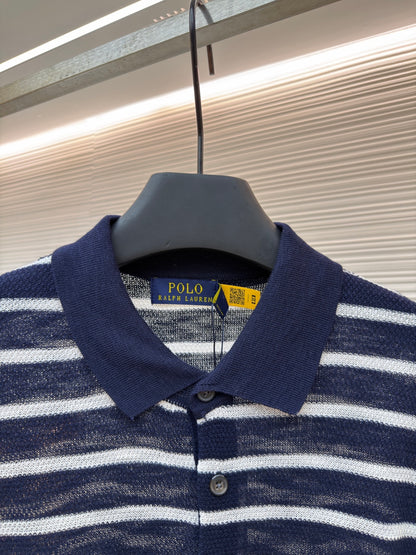 Striped Linen Knit Polo
