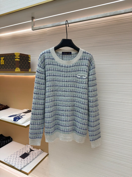 LV Logo Waffle-Knit Crewneck Sweater