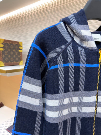 Vintage Check Cashmere Hooded Jacket
