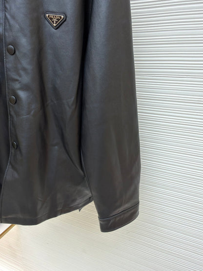 Triangle Logo Leather Jacket
