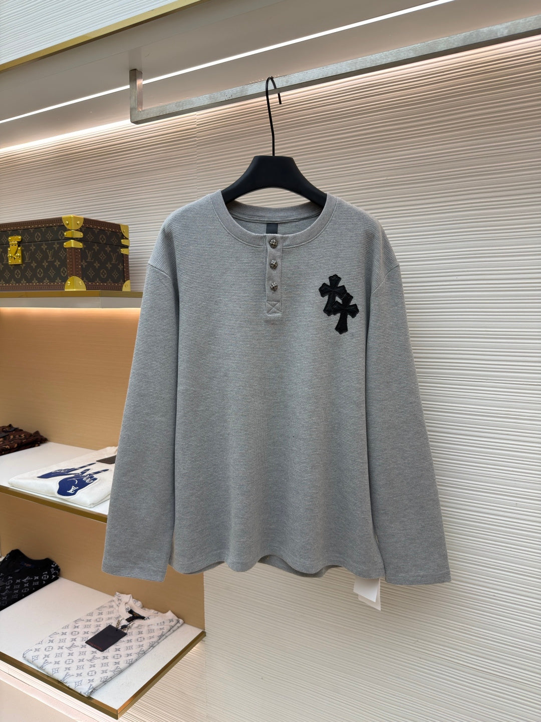 Waffle-Knit Crewneck Sweatshirt