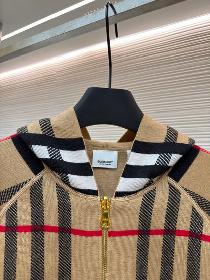 Vintage Check Cashmere Hooded Jacket