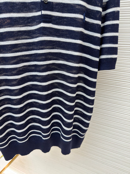 Striped Linen Knit Polo