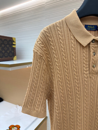 Cable-Knit Knit Polo