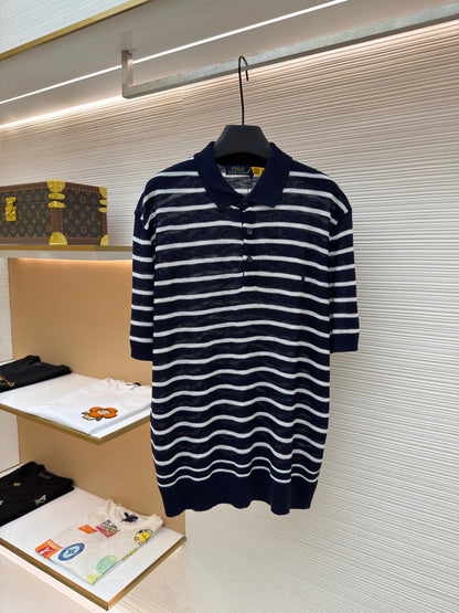 Striped Linen Knit Polo