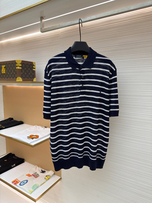Striped Linen Knit Polo