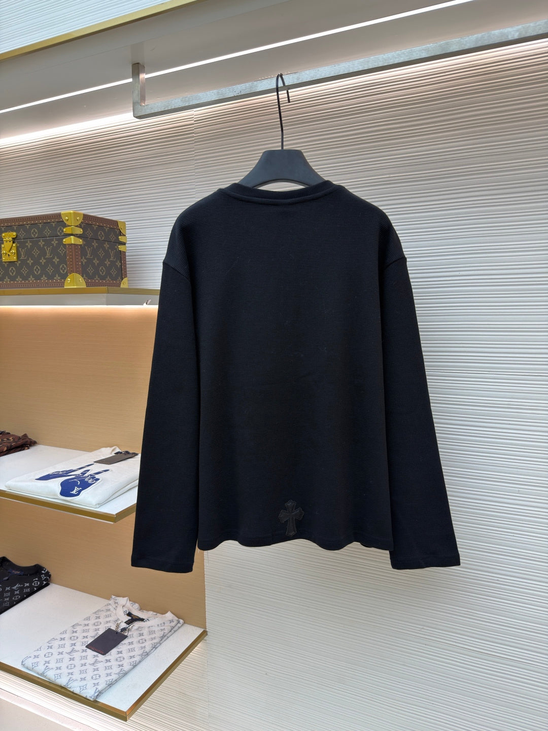 Waffle-Knit Crewneck Sweatshirt
