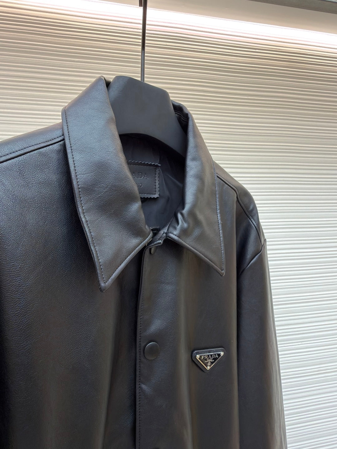 Triangle Logo Leather Jacket