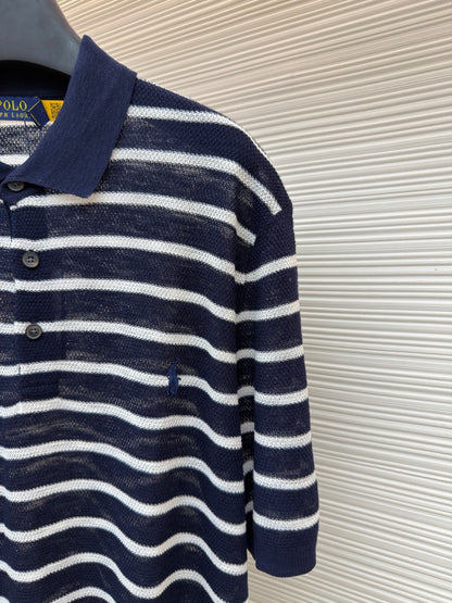 Striped Linen Knit Polo